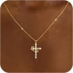 Diamond Cross Necklace for women-Dainty 14k Gold Cubic Zirconia Pendant Necklaces Simple Gold Cross Pendant Necklace Cute Tiny Gold Jewelry