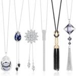 6Pcs Women Long Sweater Necklace Silver Plated Rhinestone Flower Tassel Pendant Neckace Jewelry Women Gifts